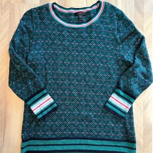 J. Crew 100% Merino Wool Teal and Black Sweater